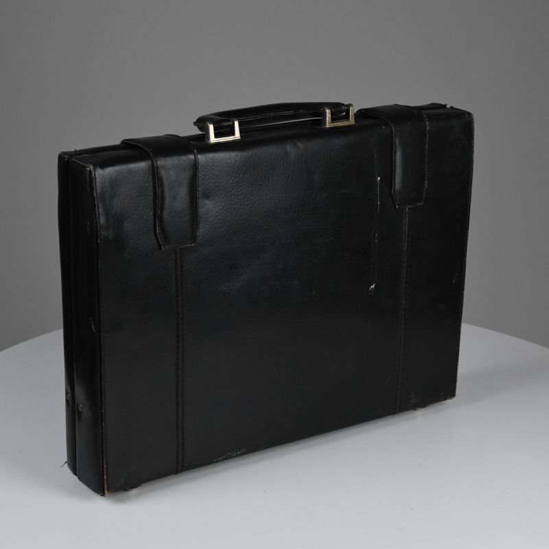 Vintage 1970s Black Leather-Effect Briefcase Bag
