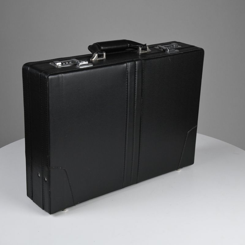 Vintage 1970s Black Leather-Effect Combination Lock Briefcase
