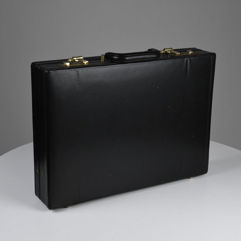 Vintage 1970s Black Leather-Effect Combination Lock Briefcase