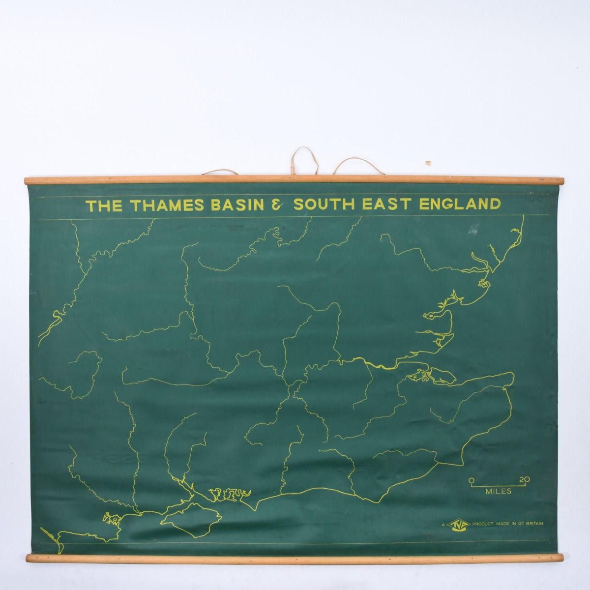 Vintage 1950s Green Vinyl TVA Wall Map of Essex & Thames Basin