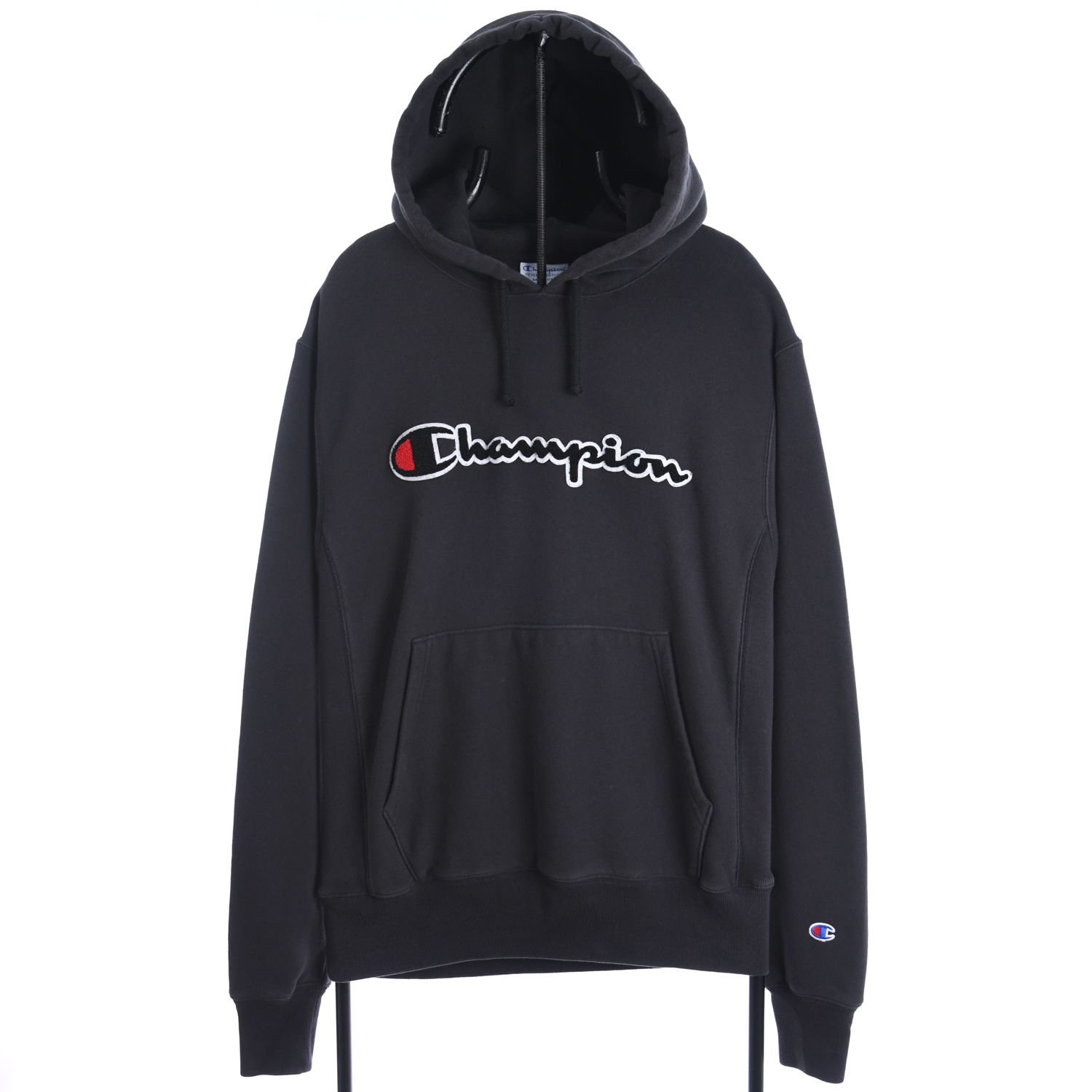Champion Reverse Weave Black Hoodie With Big spell out