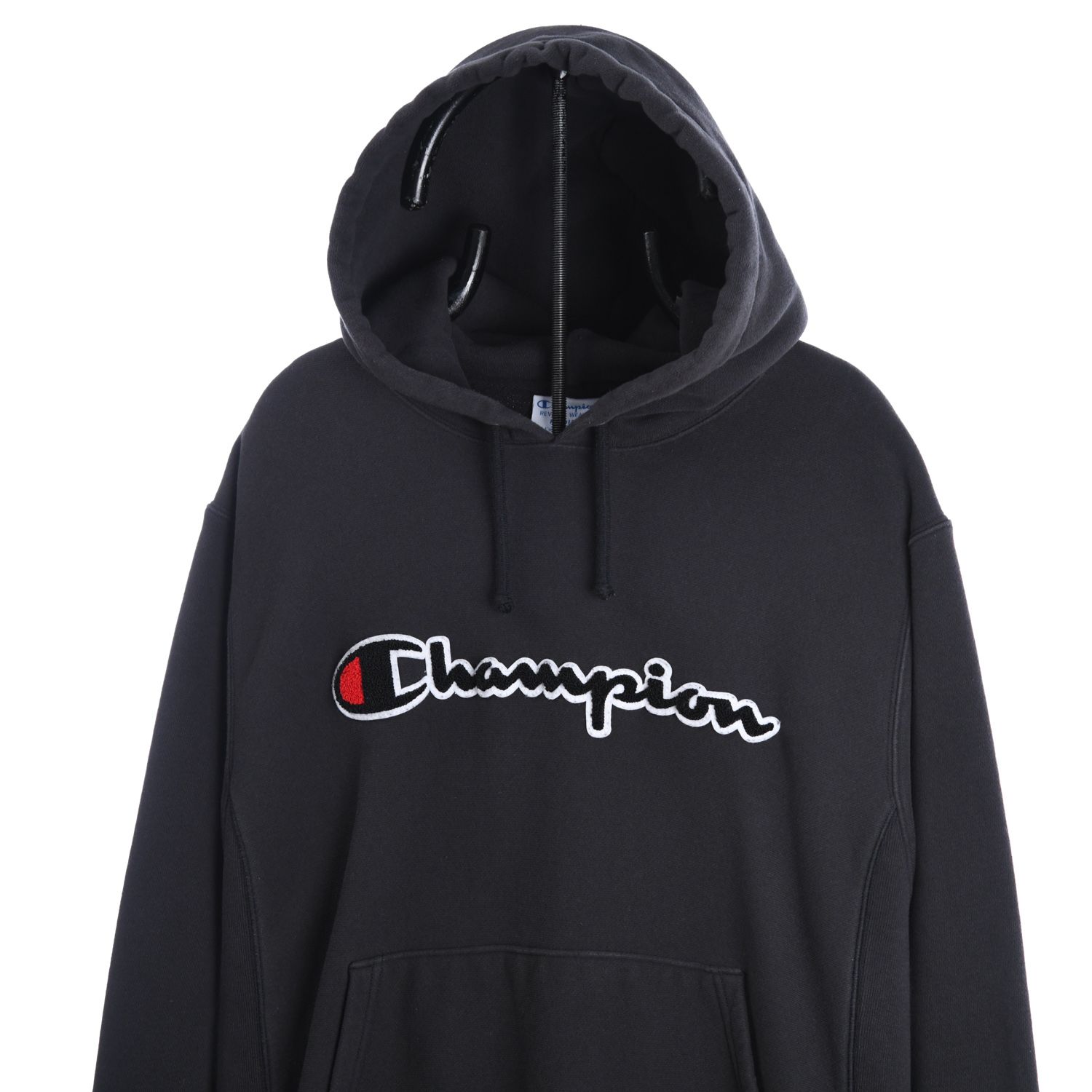 Champion Reverse Weave Black Hoodie With Big spell out