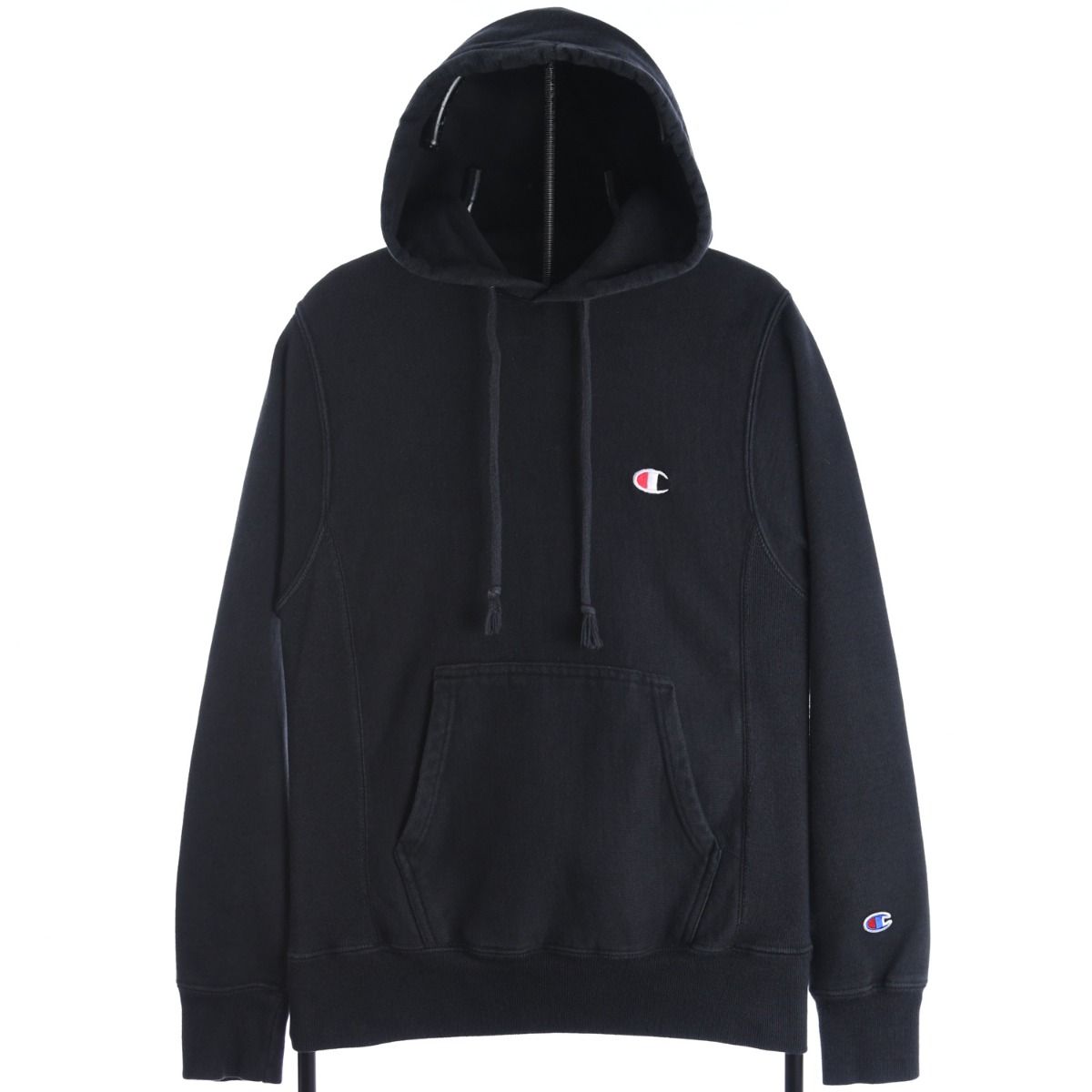 Champion Reverse Weave Black Hoodie With Embroidered logo