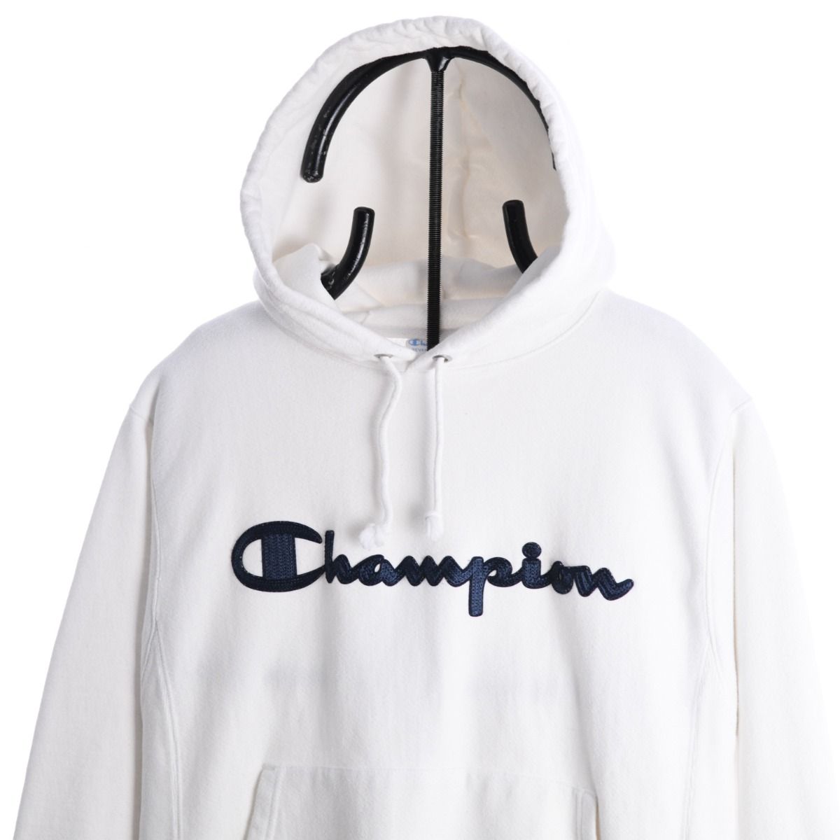 Champion Reverse Weave White Hoodie With Spell Out Logo