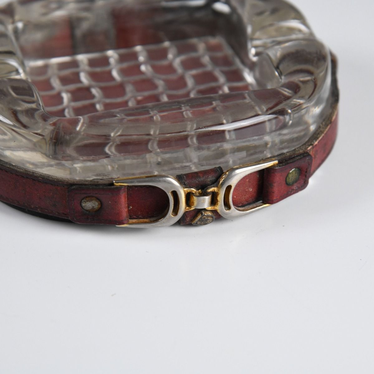 Vintage 1960s Leather Strap Glass Ashtray