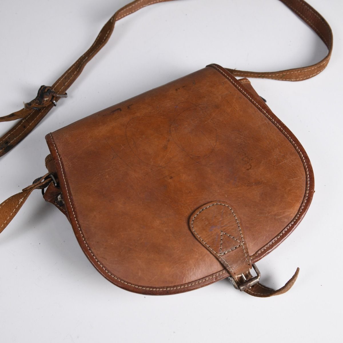 Vintage Brown Leather Saddle Bag