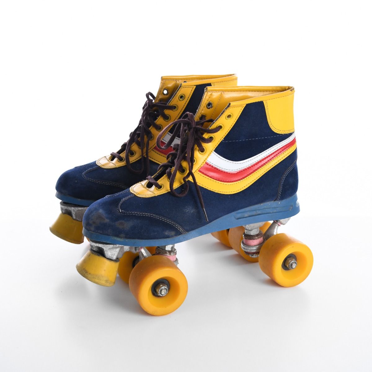 Blue and Yellow 1970s Roller Skates Size 8