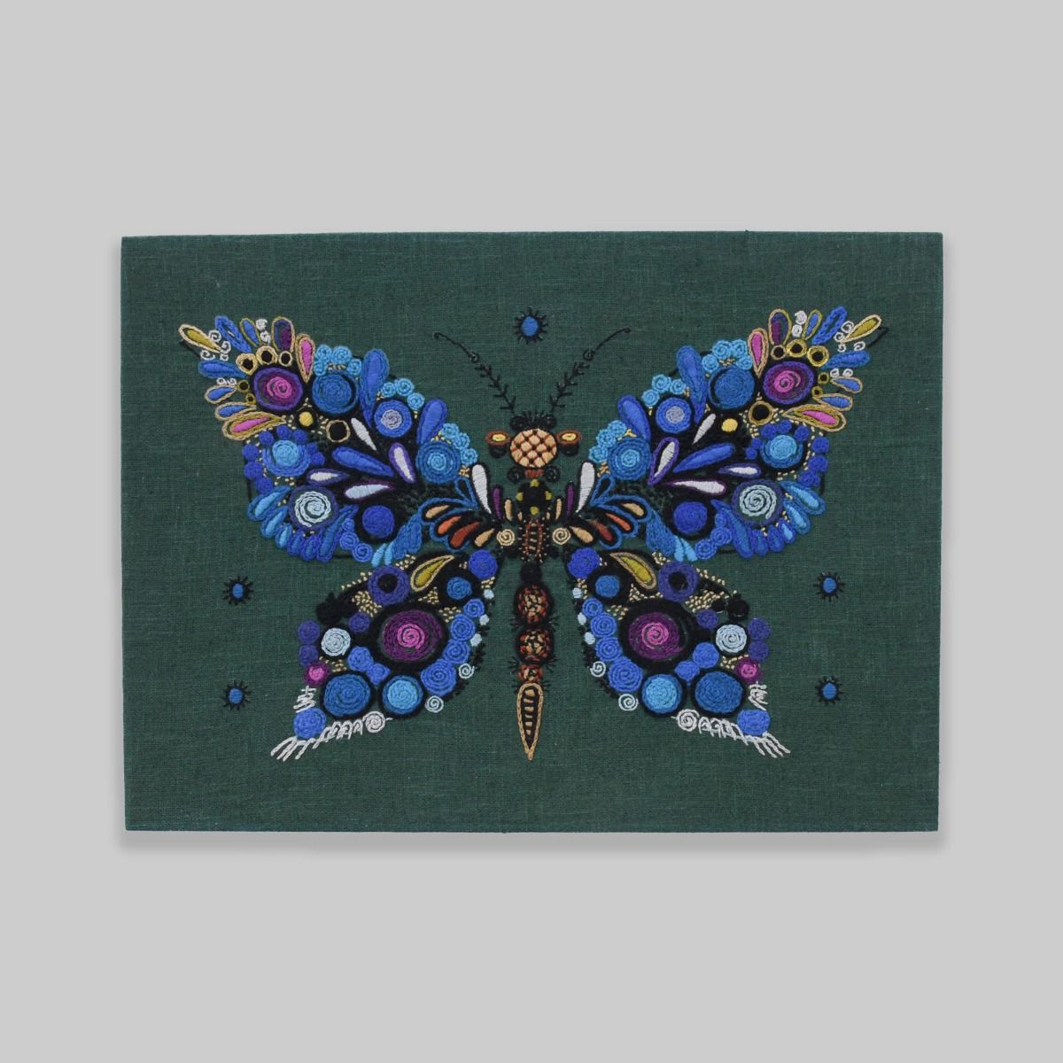 Vintage 1970s Embroidered Butterfly Wall Art