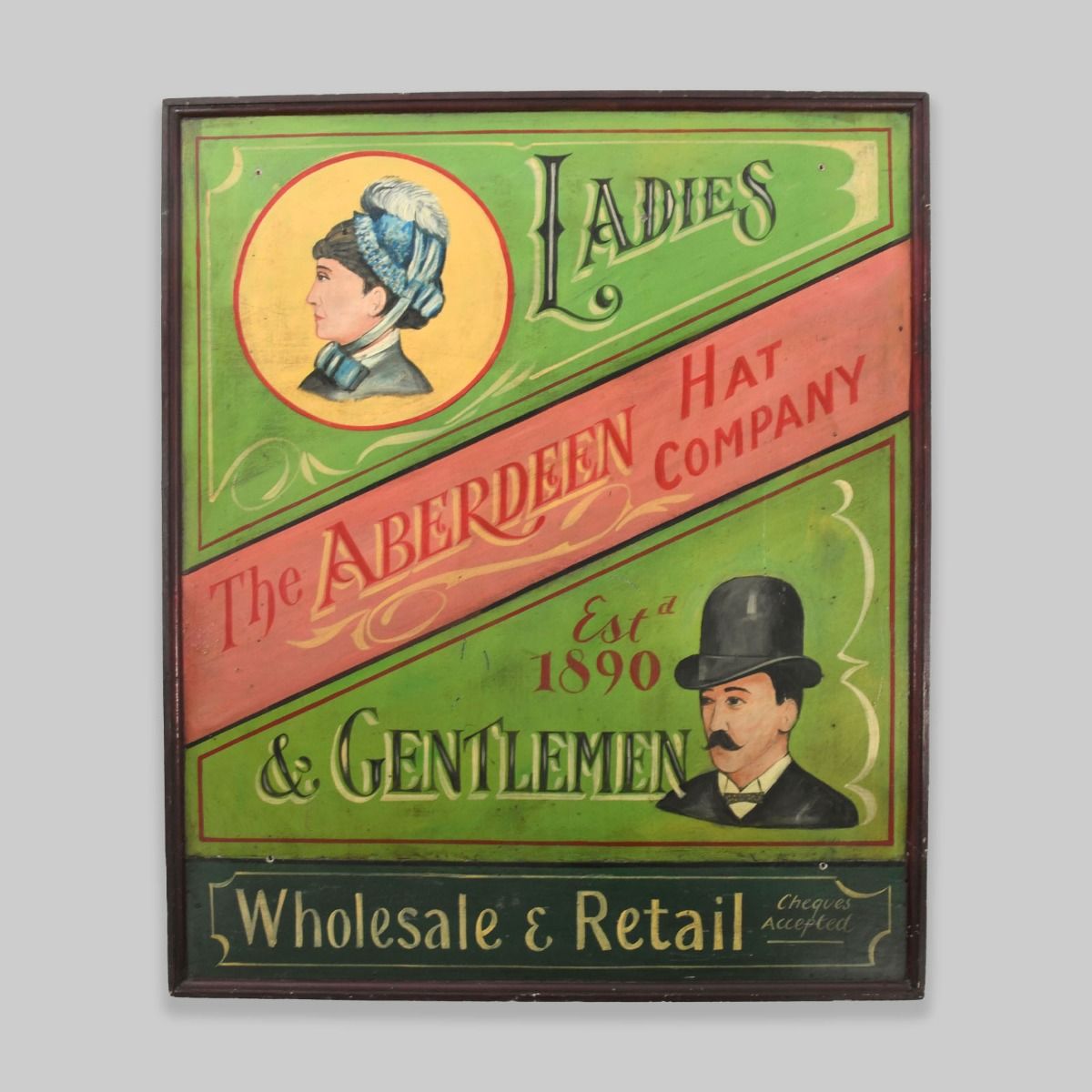 Big Hand Painted Repro Early 1900s Hat Shop Sign