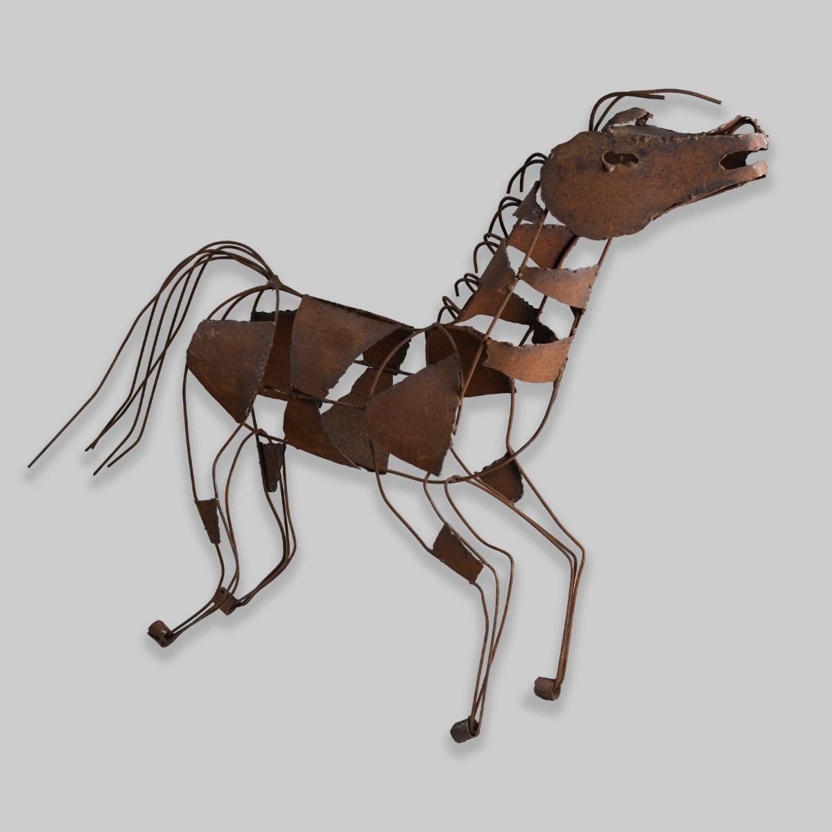 Vintage Rusted Metal Horse Sculpture