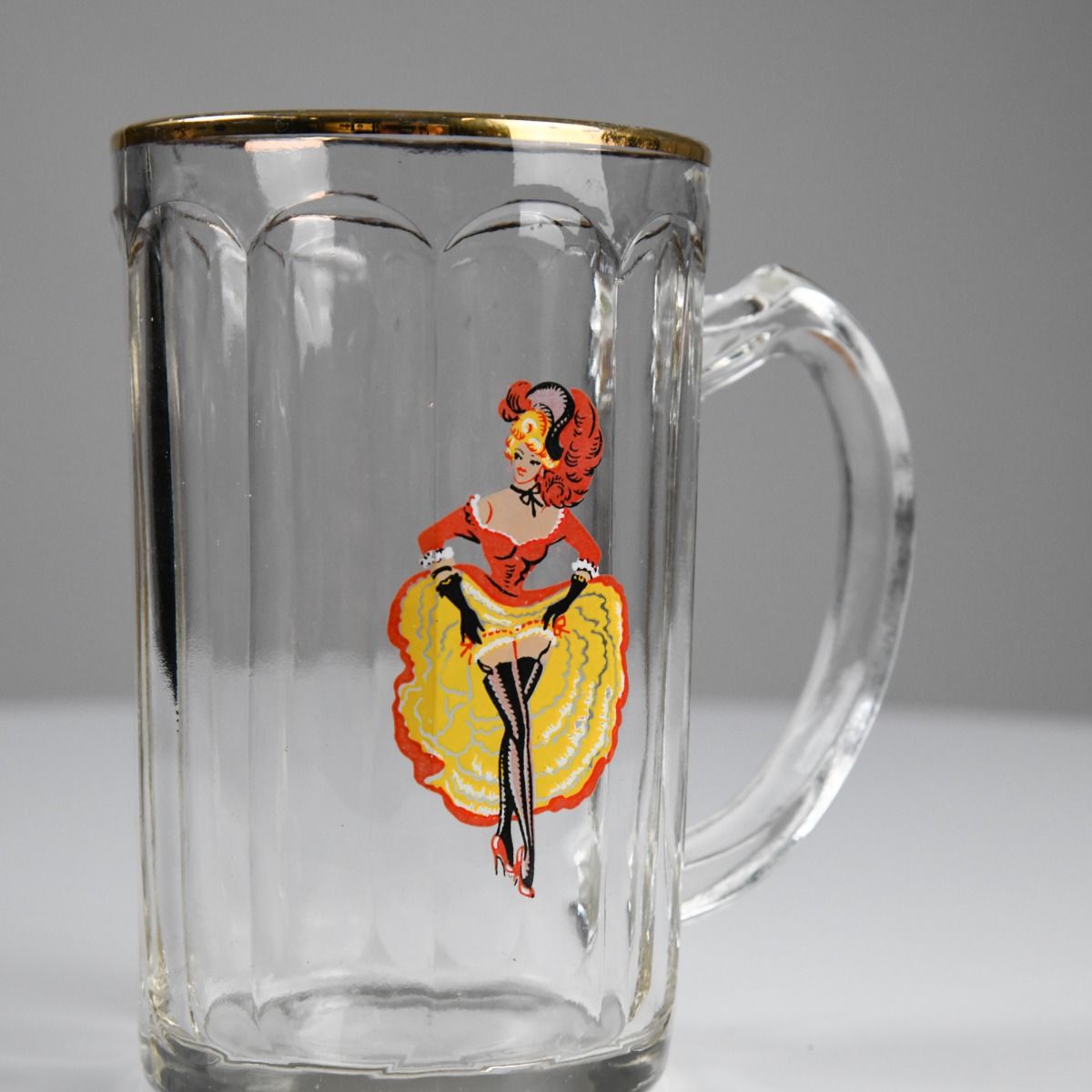 Vintage Can-Can Dancer Glass Tankard