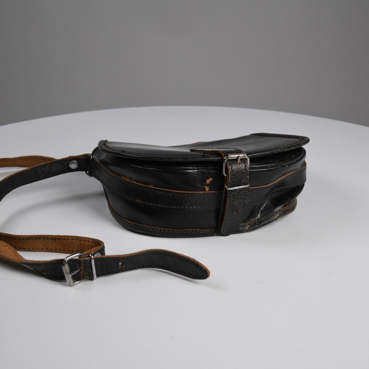 Vintage Black Leather Saddle Bag