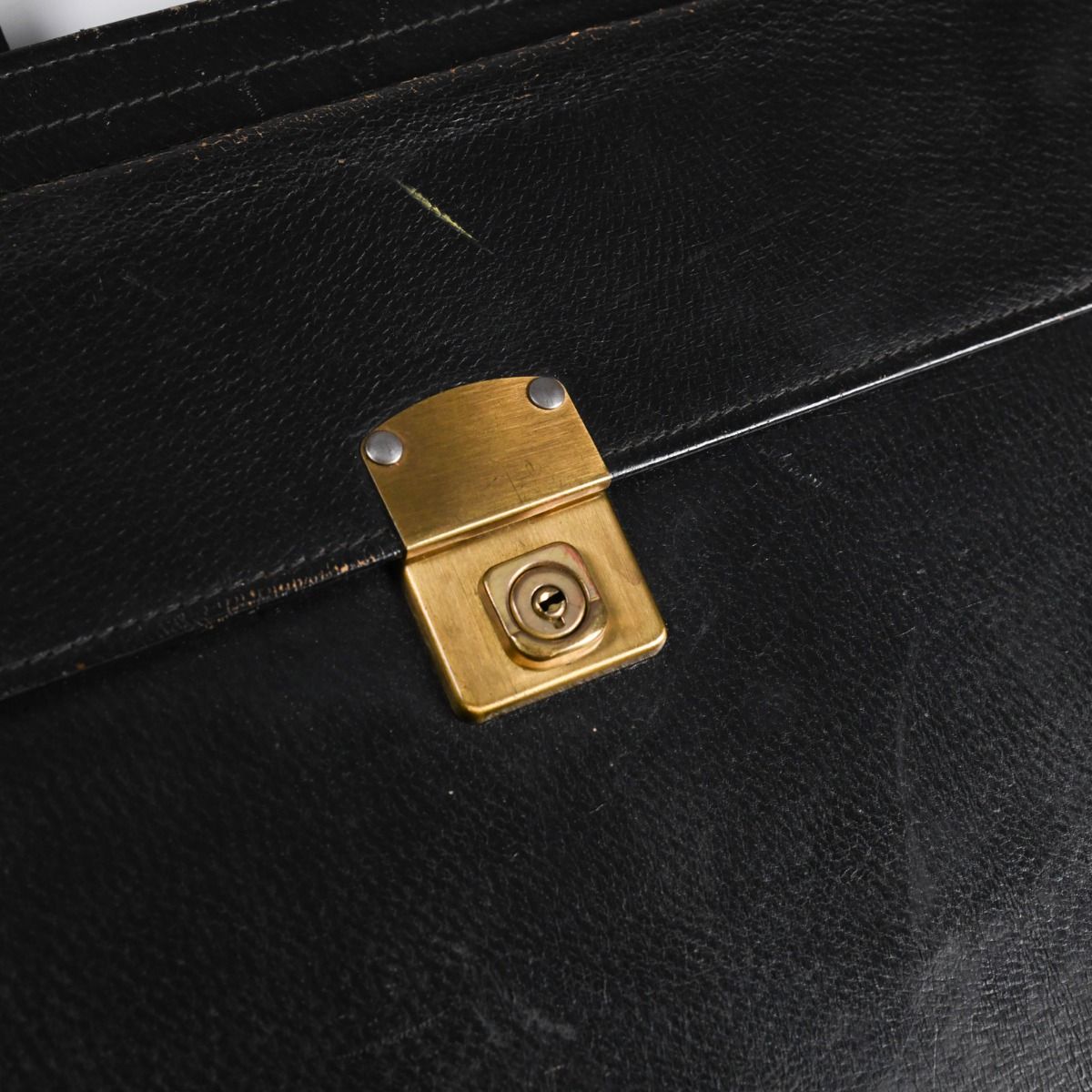 Vintage Black Leather Messenger Bag w/ Sliding Handles