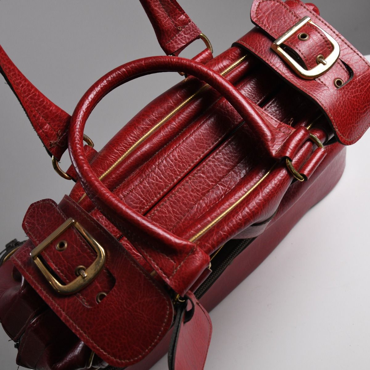 Vintage Red Leather Effect Sports Bag