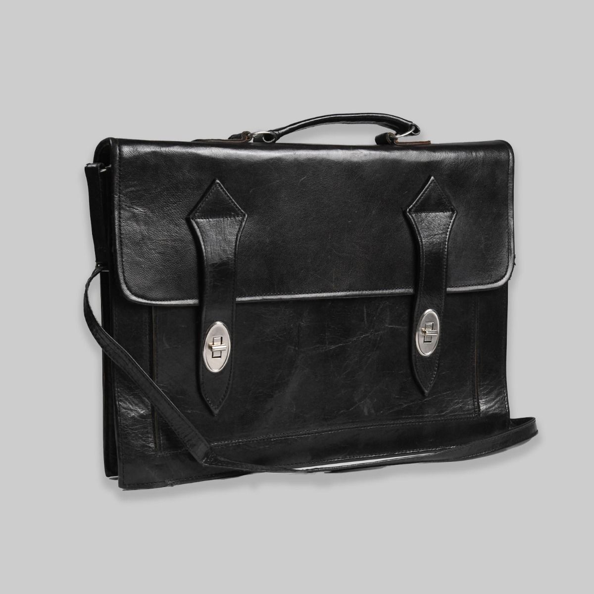 Vintage Black Leather Messenger Bag