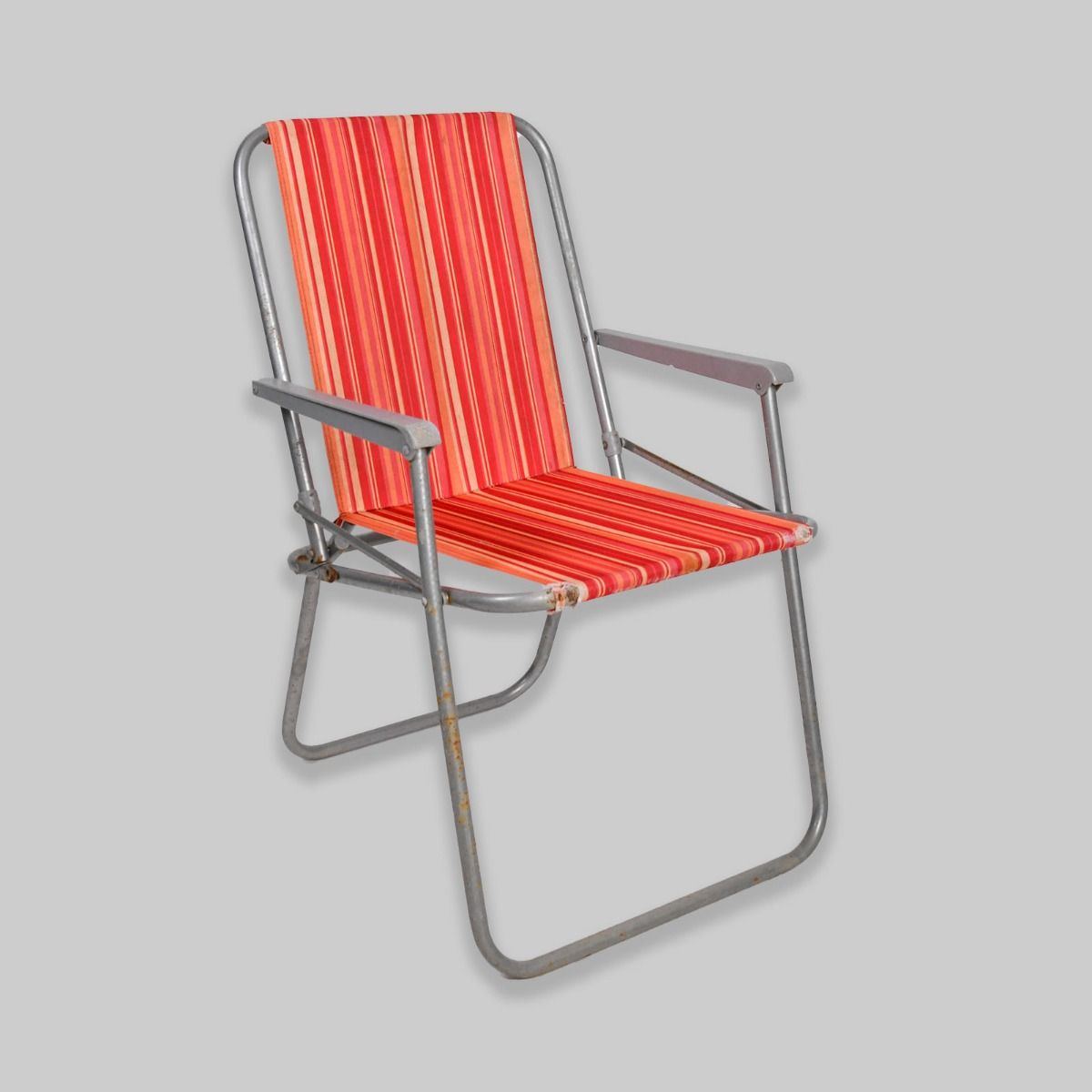 Vintage 1970s Red Striped Deck Chair