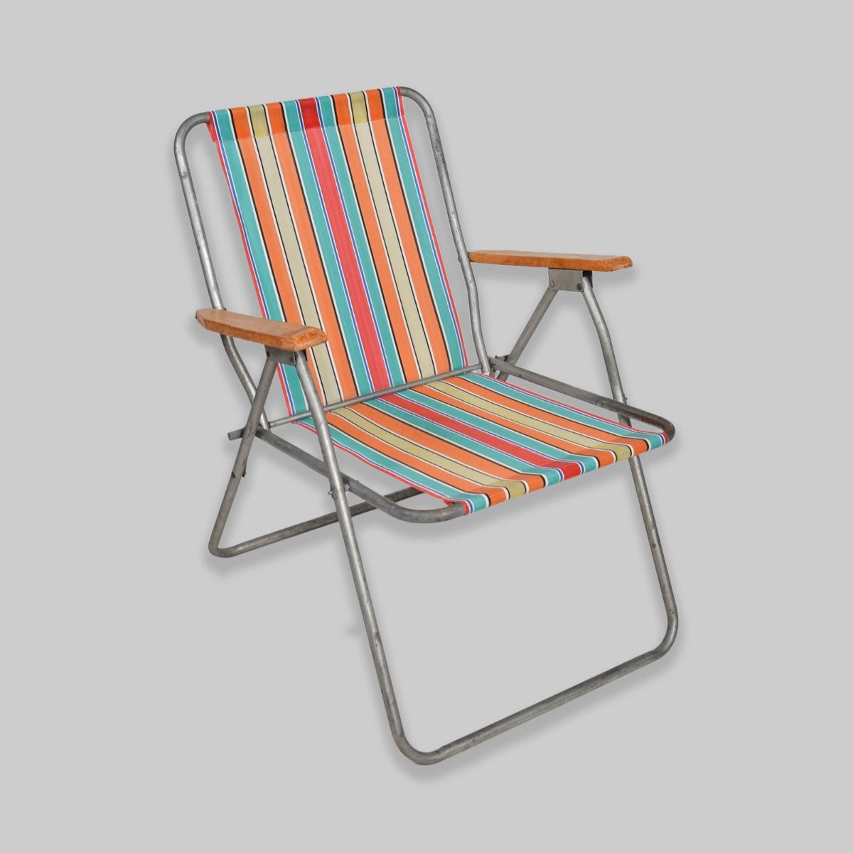 Vintage 1970s Multicoloured Striped Deck Chair