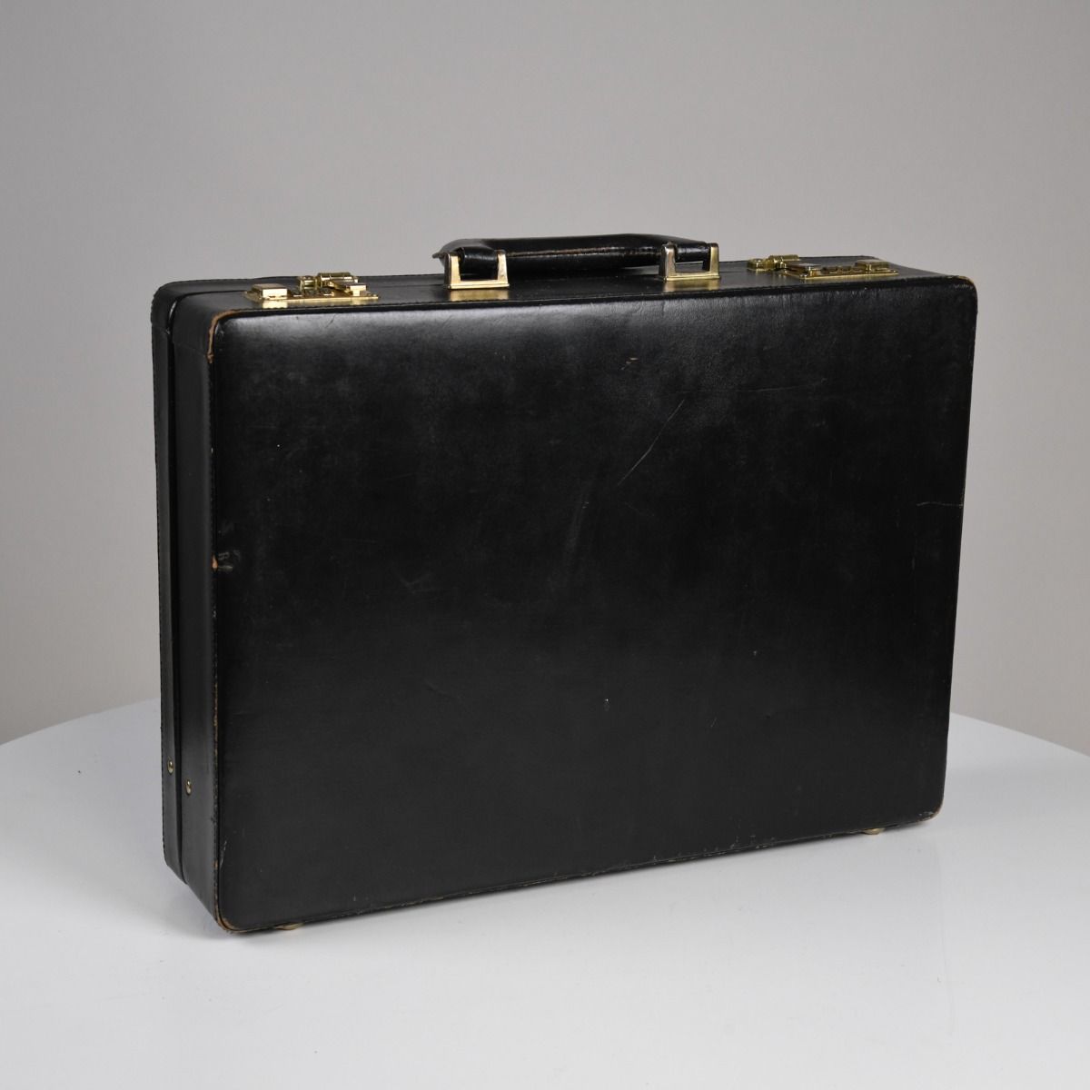 Vintage 1970s Black Leather-Effect Briefcase