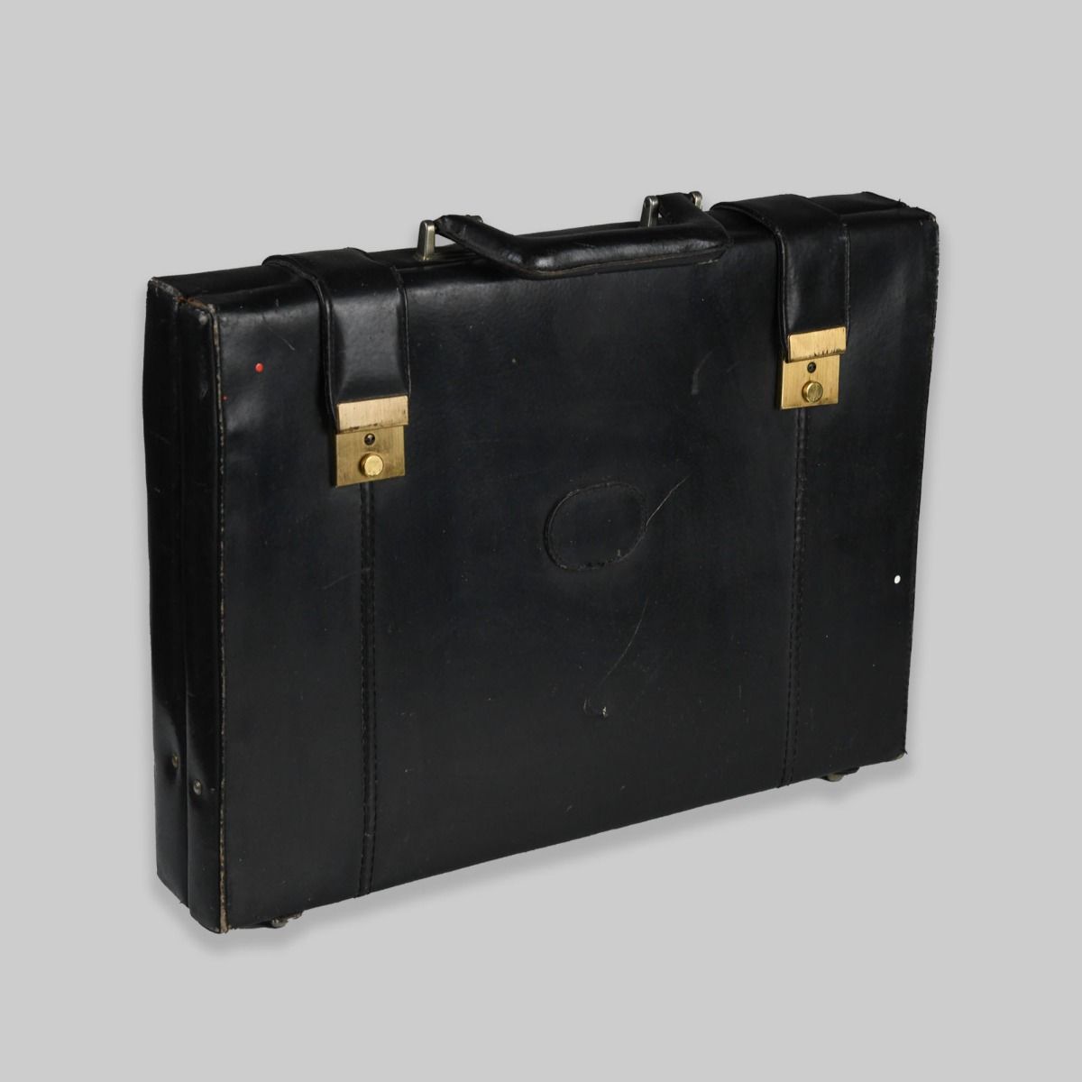 Vintage 1970s Black Leather-Effect Briefcase Bag
