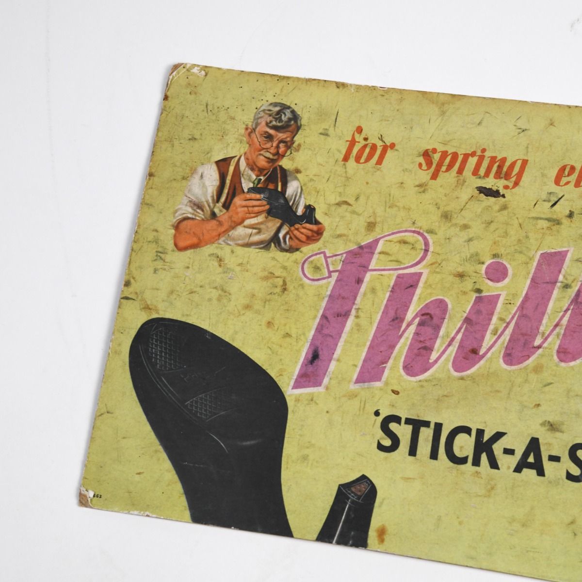 Vintage 1950s Phillips 'Stick A Soles & Heels' Shoe Shop Display Show Card