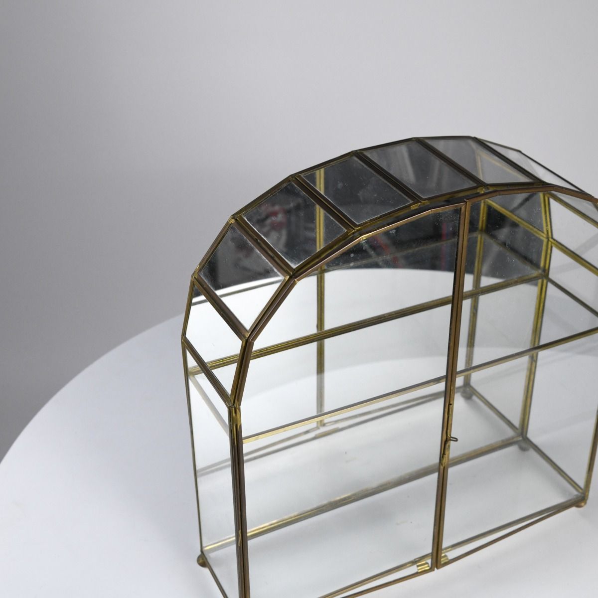 Vintage Mid Century Brass Glass Curio Display Case