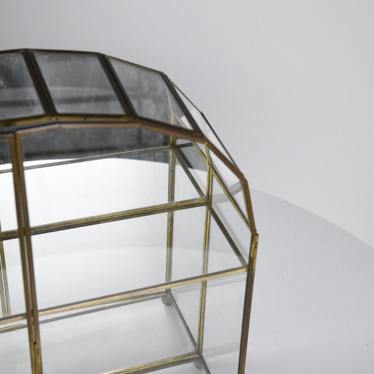 Vintage Mid Century Brass Glass Curio Display Case