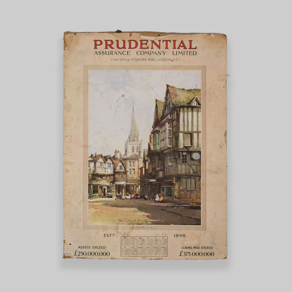 Vintage 1932 Prudential Insurance Calendar Board