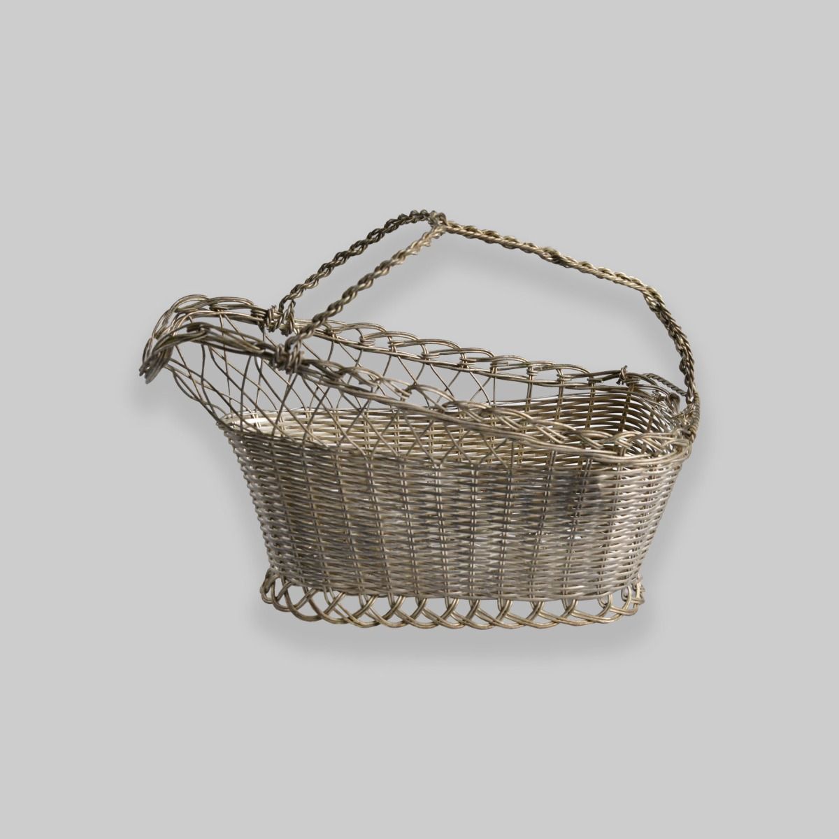 Vintage French Woven Wire Wine Bottle Holder