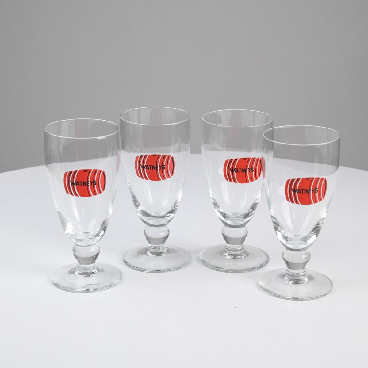 Vintage Watneys Red Barrel Stemmed Beer Glasses x4