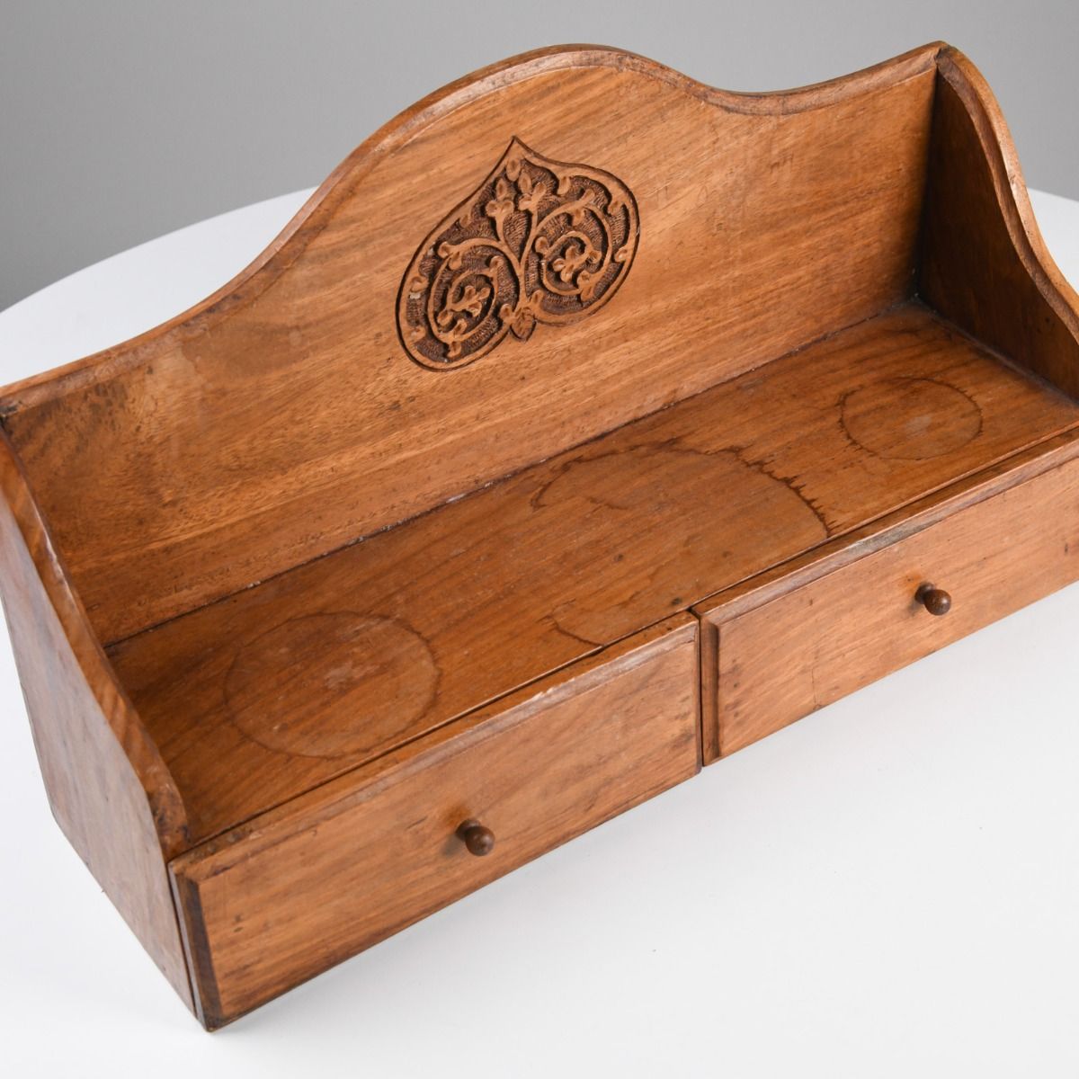 Vintage Hand Carved Oak Book Shelf