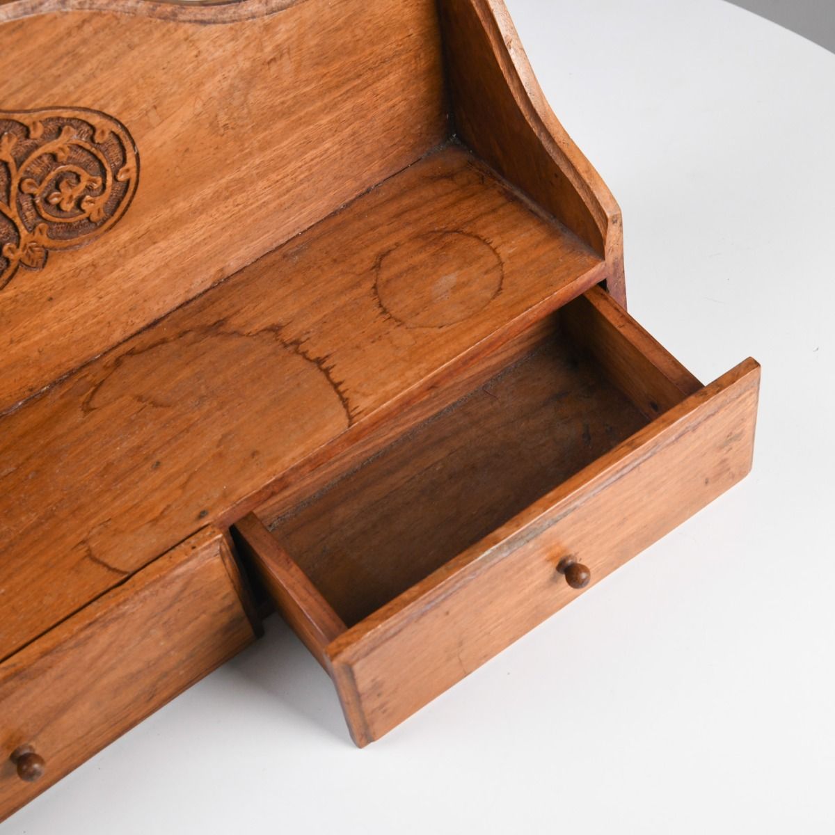 Vintage Hand Carved Oak Book Shelf