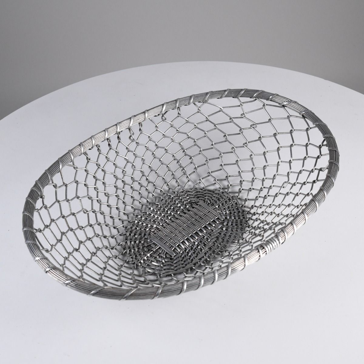 Vintage 1960s Woven Metal Wire Basket Bowl