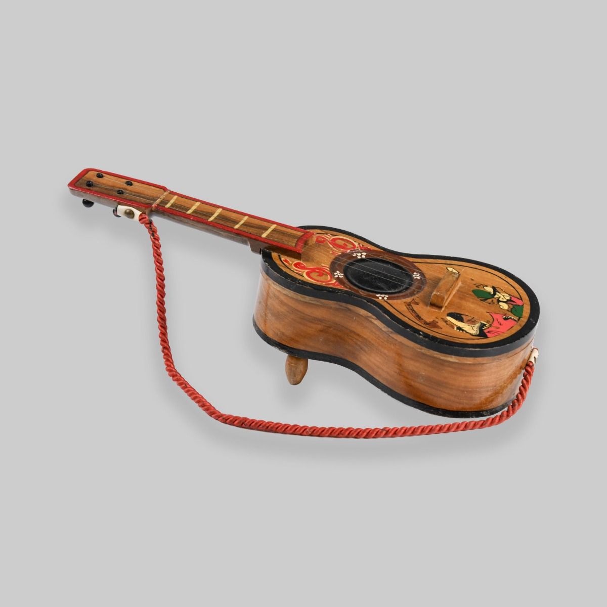 Vintage Wooden Guitar Shaped Music Box