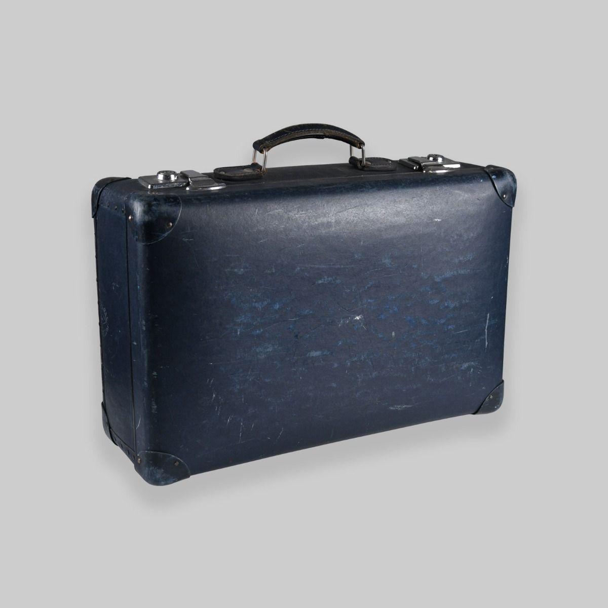 Vintage 1950s Blue Globe-Trotter Hard Shell Suitcase