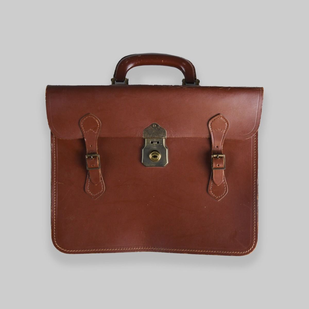 Vintage Mid Century Brown Leather Briefcase