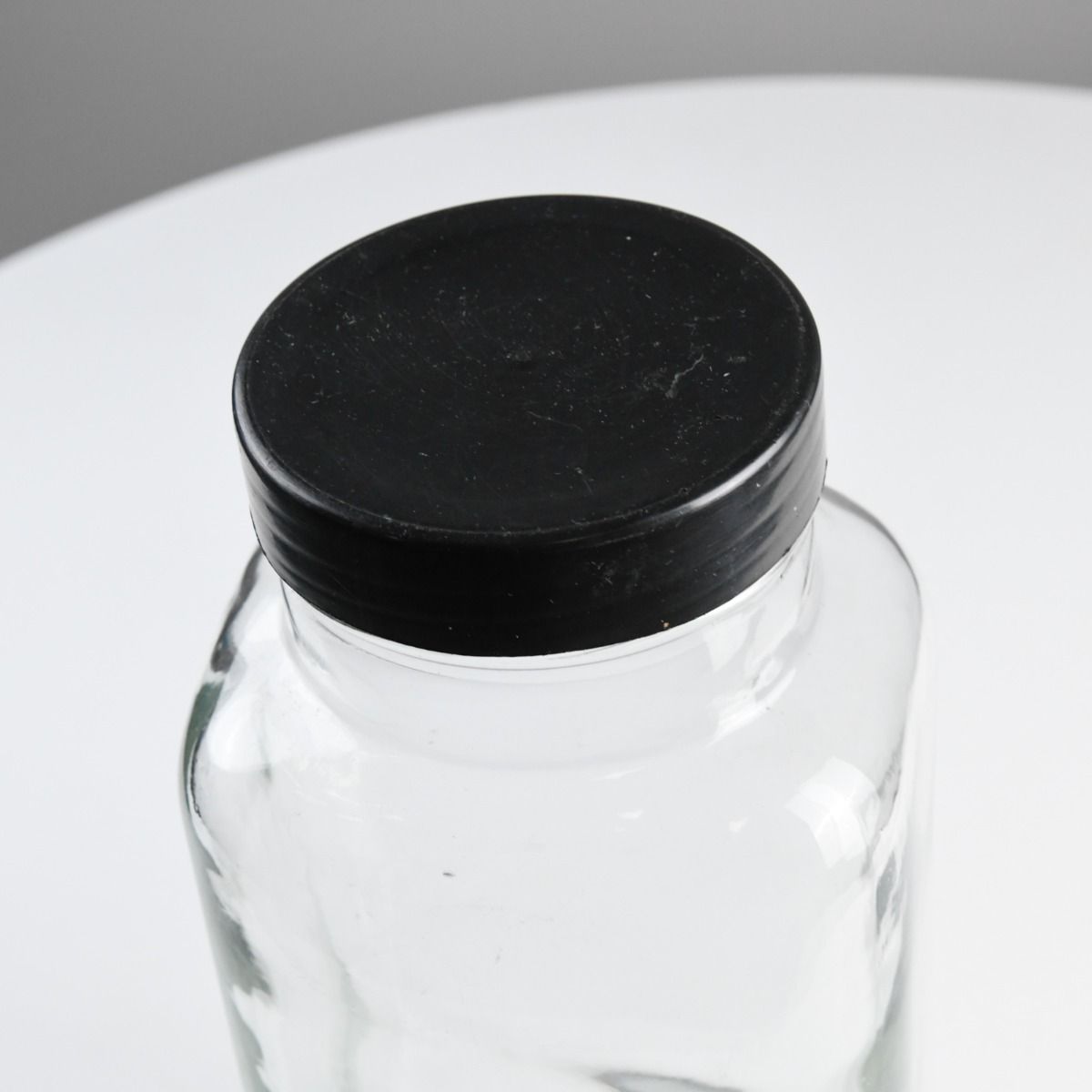 Vintage Sweet Shop Glass Jar With Black Lid