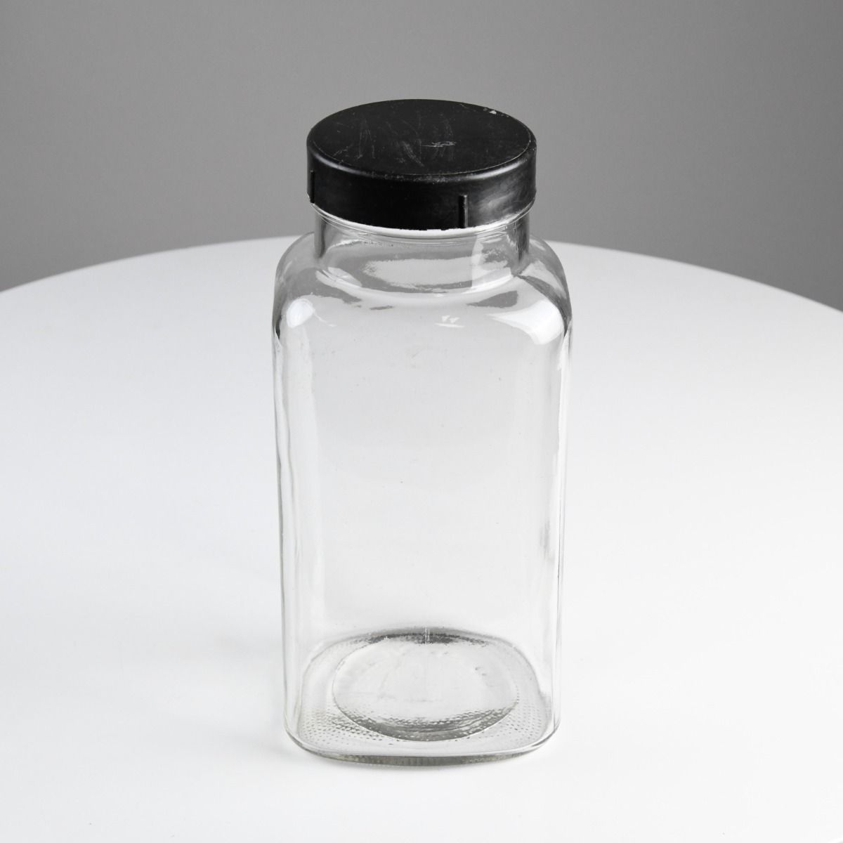 Vintage Sweet Shop Glass Jar With Black Lid