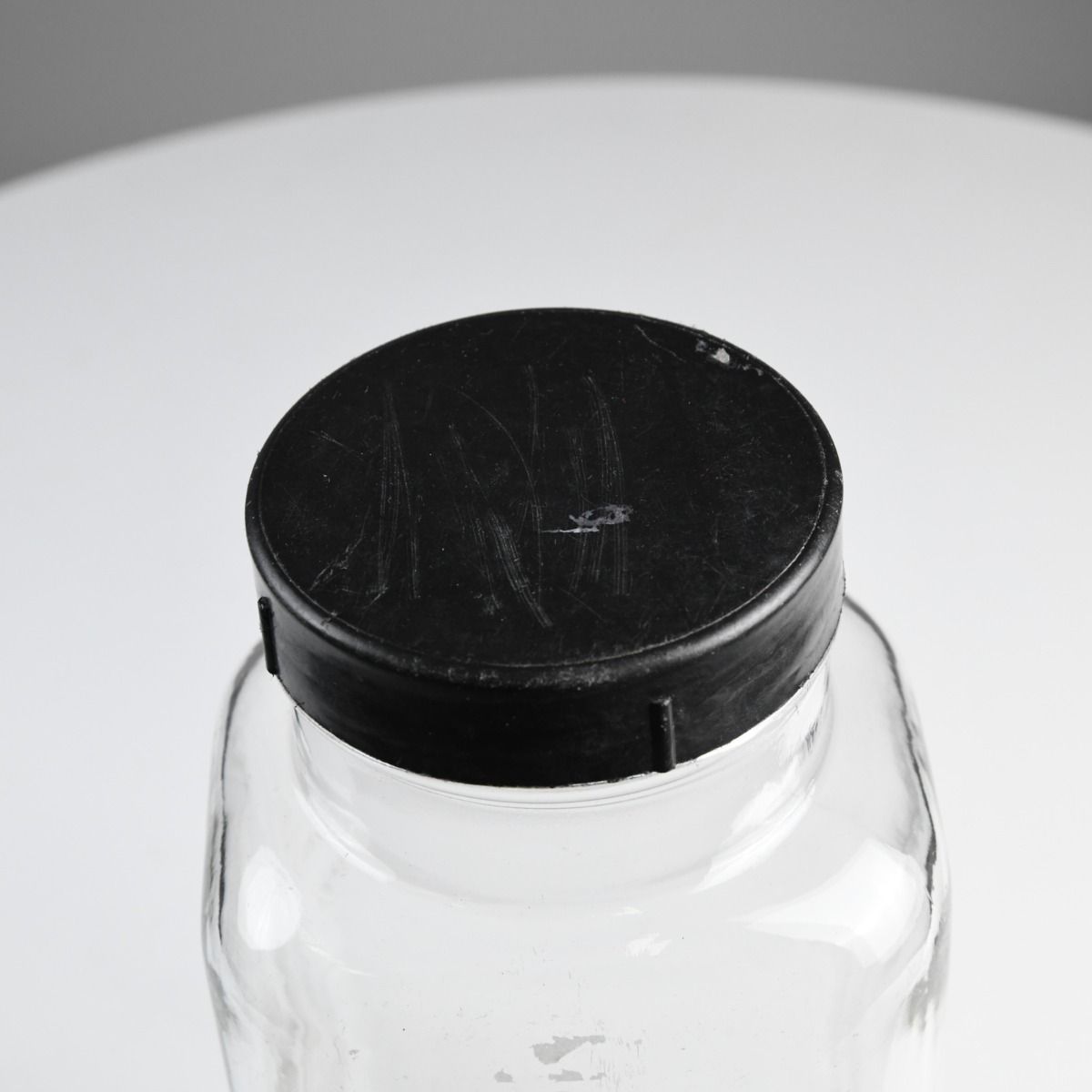 Vintage Sweet Shop Glass Jar With Black Lid