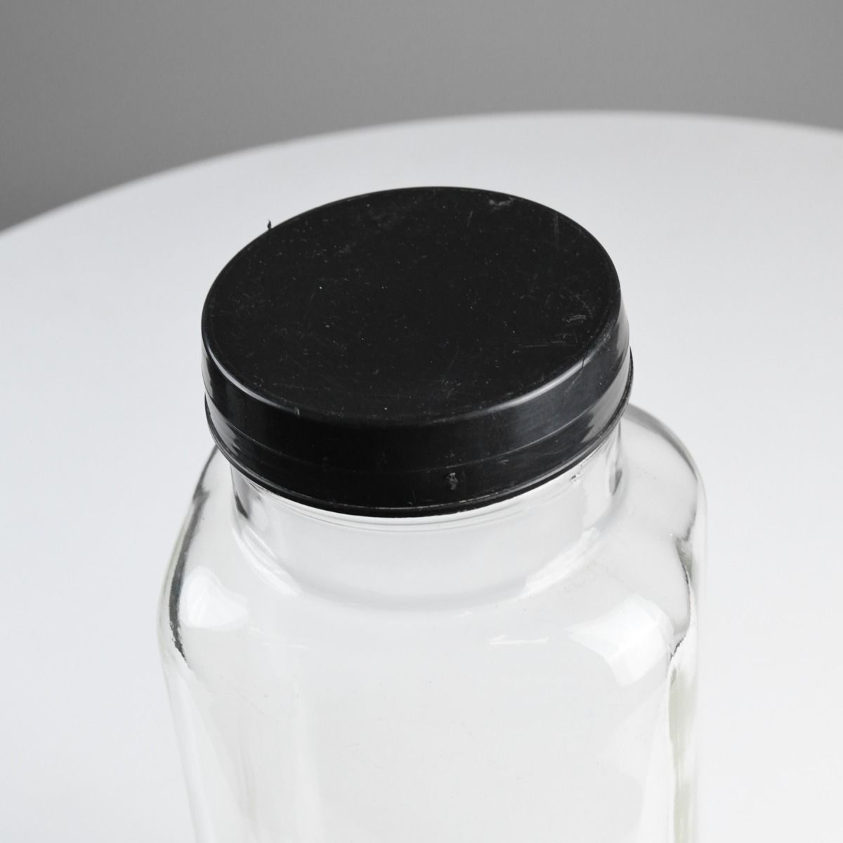 Vintage Sweet Shop Glass Jar With Black Lid