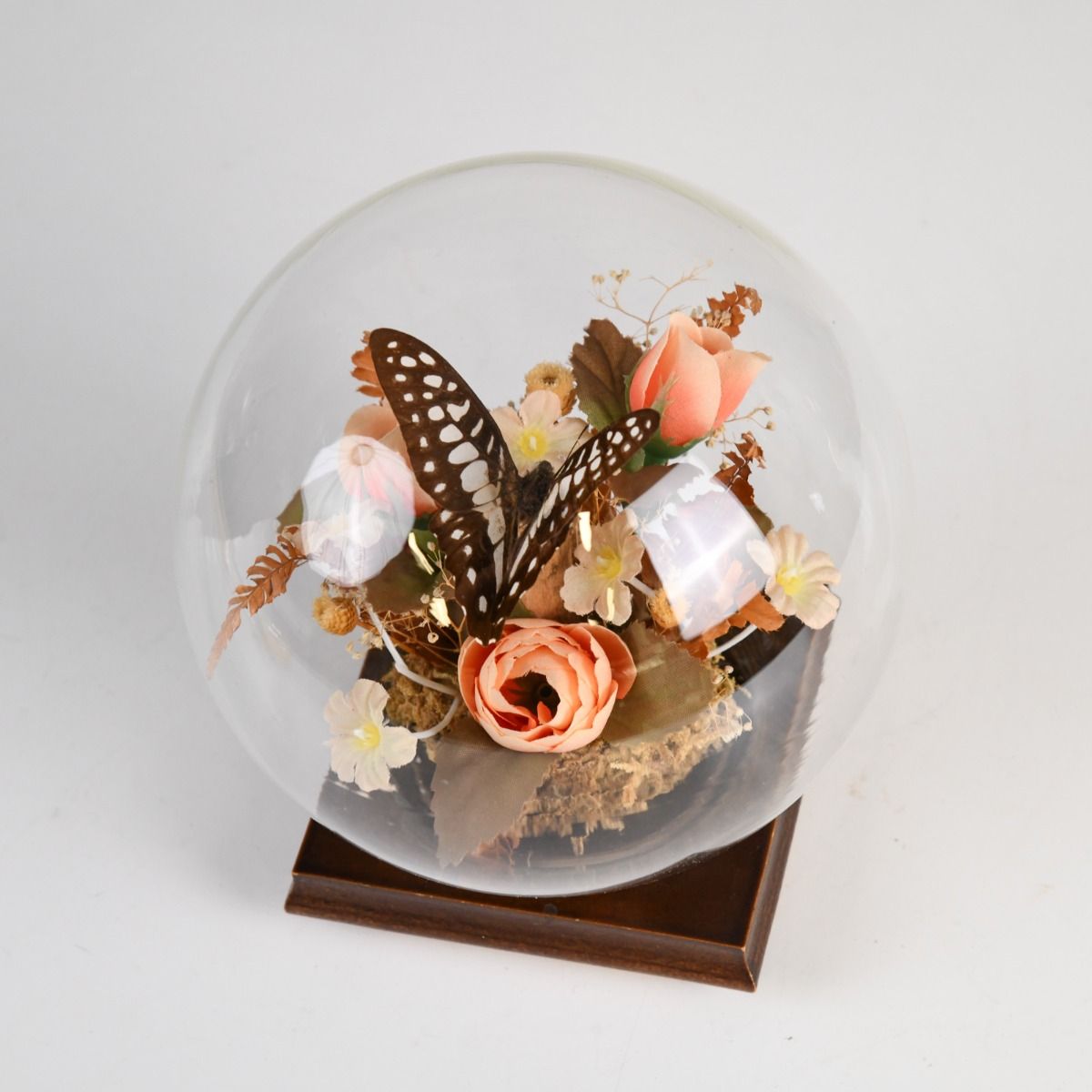 Vintage Butterfly And Flowers Glass Dome Ornament