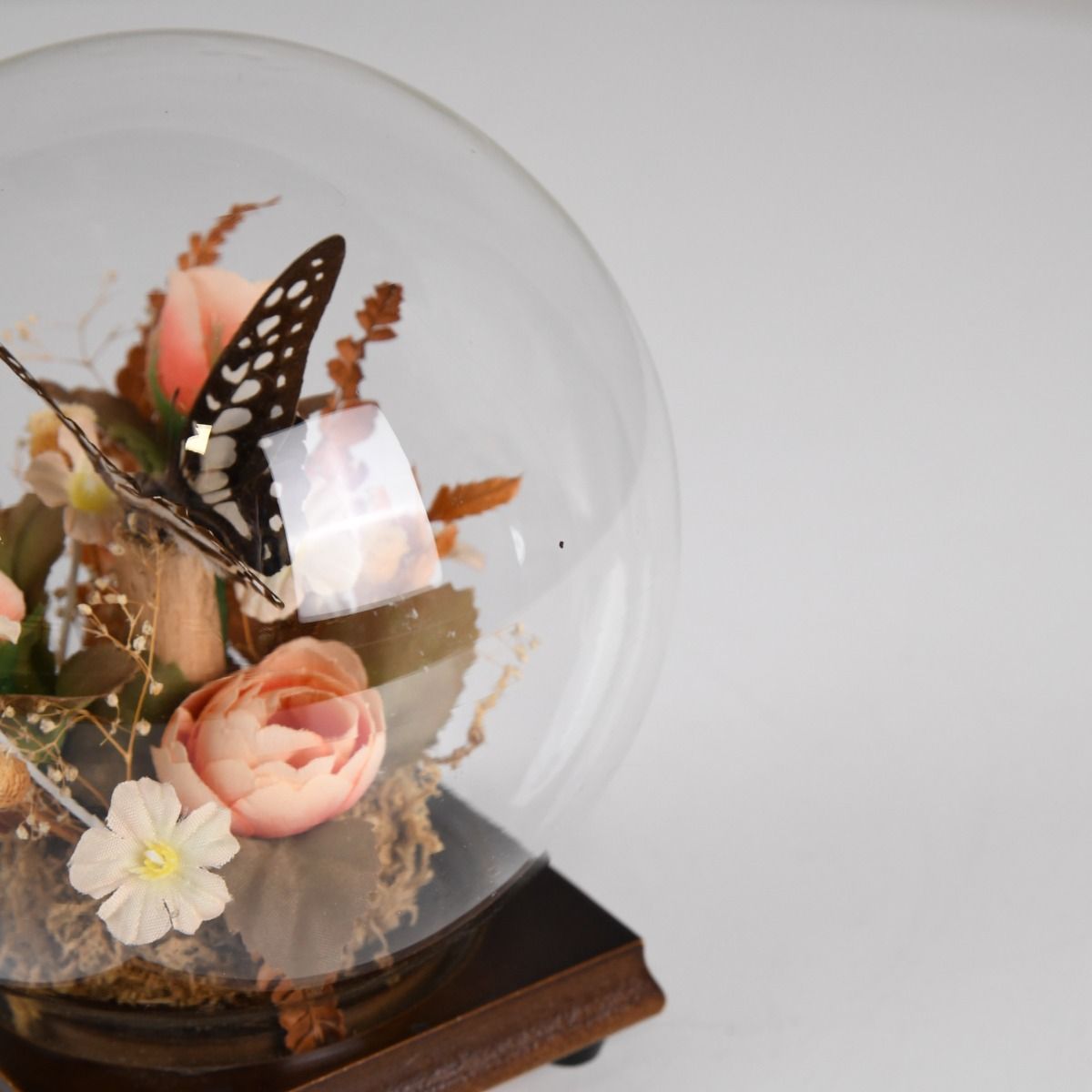 Vintage Butterfly And Flowers Glass Dome Ornament