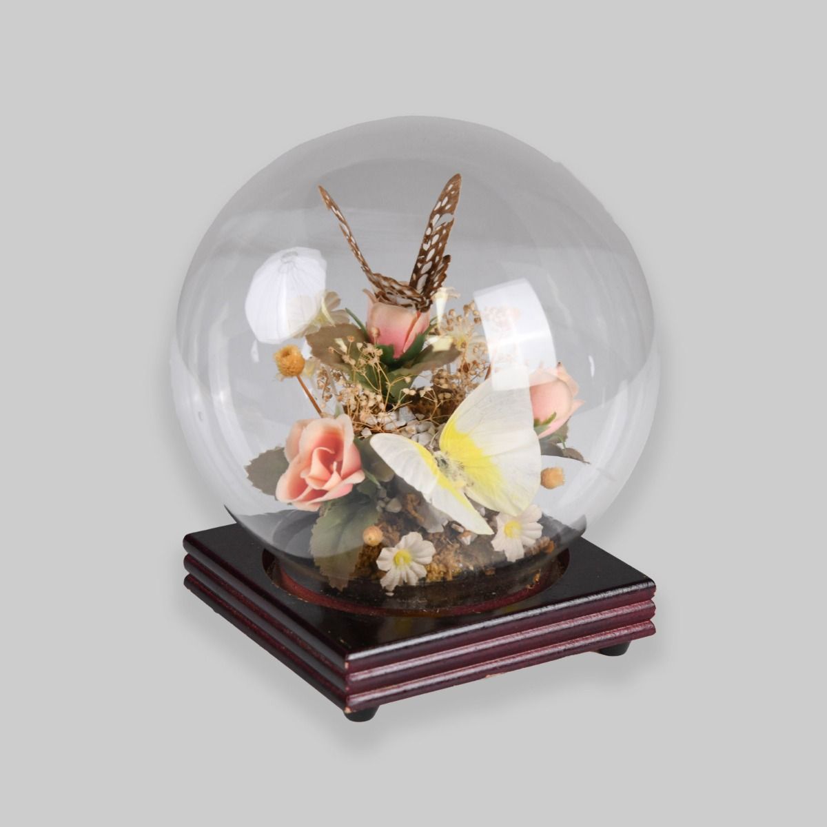 Vintage Butterflies And Flowers Glass Dome Ornament