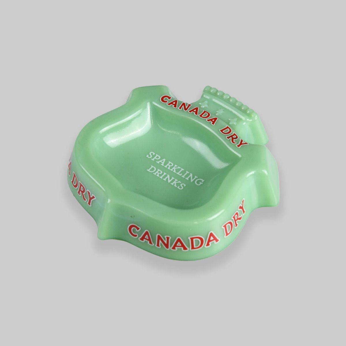 Vintage 1970s Canada Dry Green Glass Ashtray