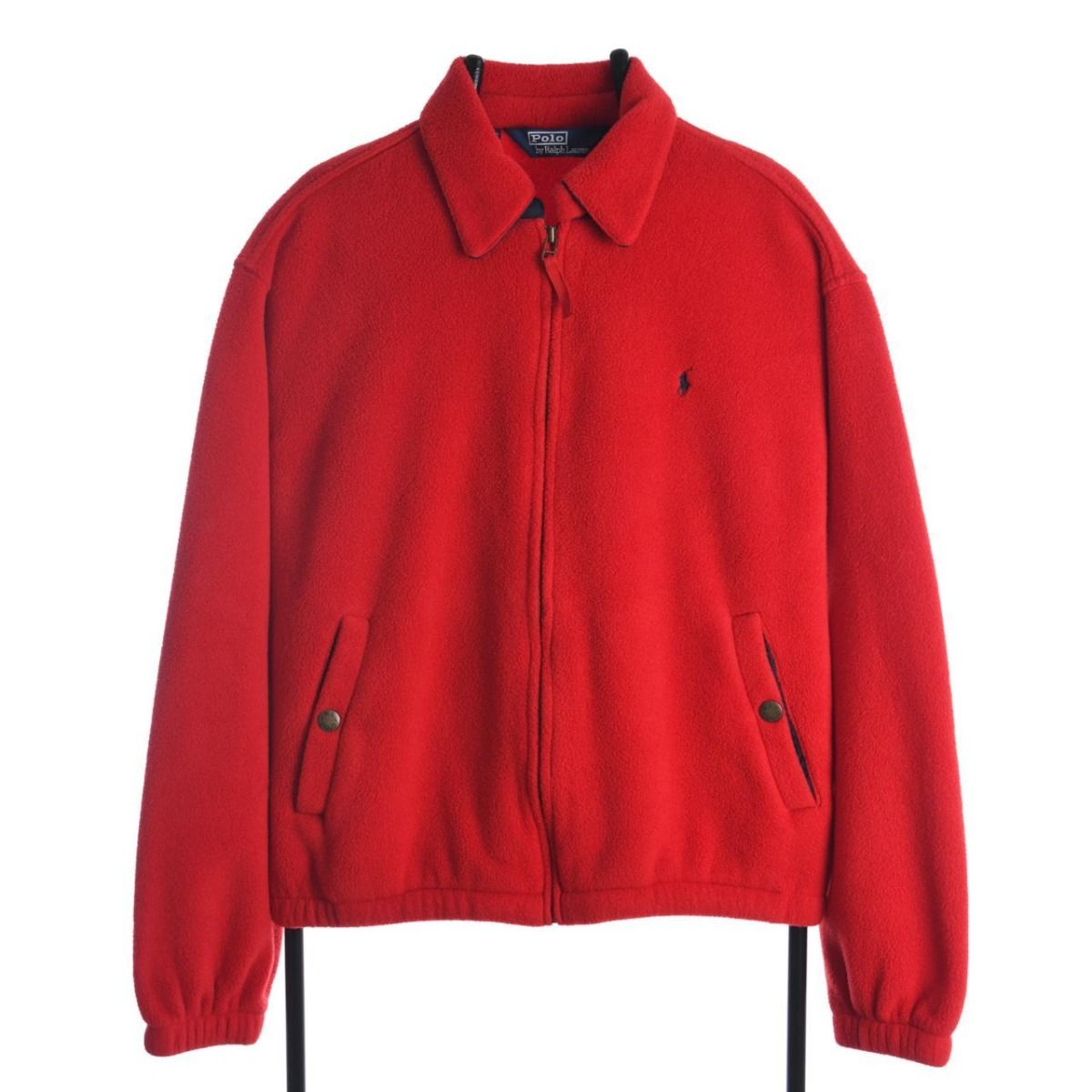 Polo Ralph Lauren 1990s Fleece Harrington Red Jacket With Embroidered Breast Logo