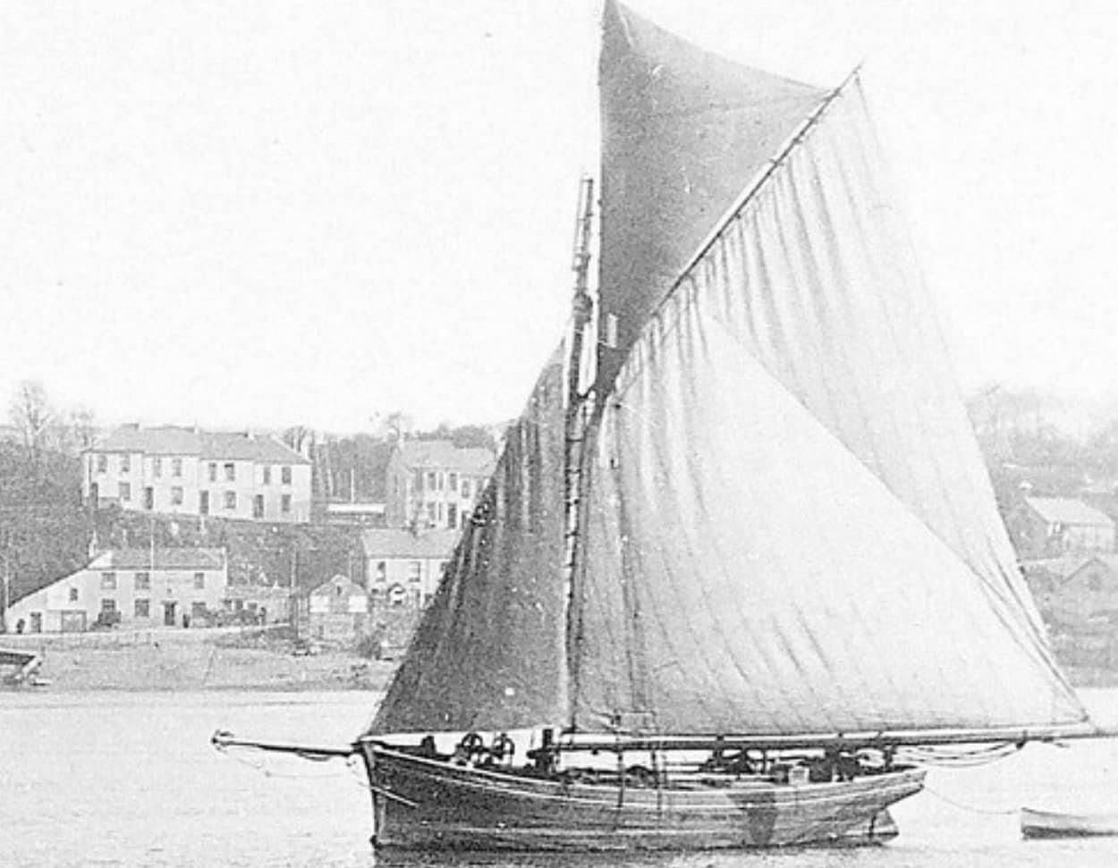 Vintage Flora May Barge Half Hull Wooden Sail Boat Model