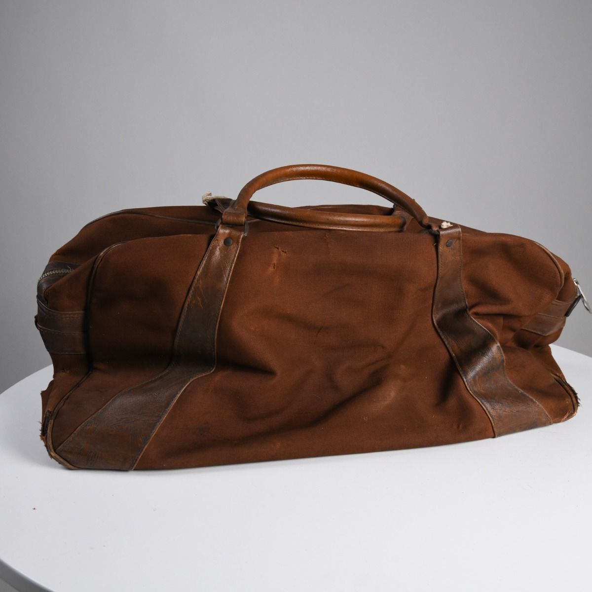 Vintage Mid Century Canvas & Leather Holdall Bag