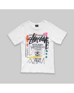 Stussy White T-Shirt With Messy Print Designs