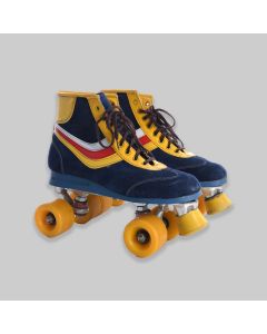 Blue and Yellow 1970s Roller Skates Size 8