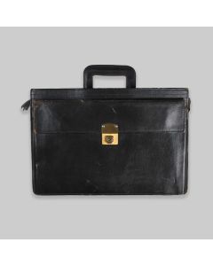 Vintage Black Leather Messenger Bag w/ Sliding Handles