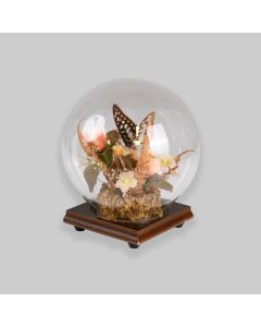 Vintage Butterfly And Flowers Glass Dome Ornament